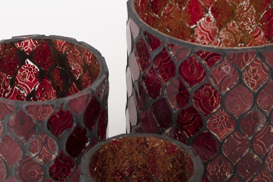 Online Flamant Tempels, Theelichthouder, Glas, Rood, S