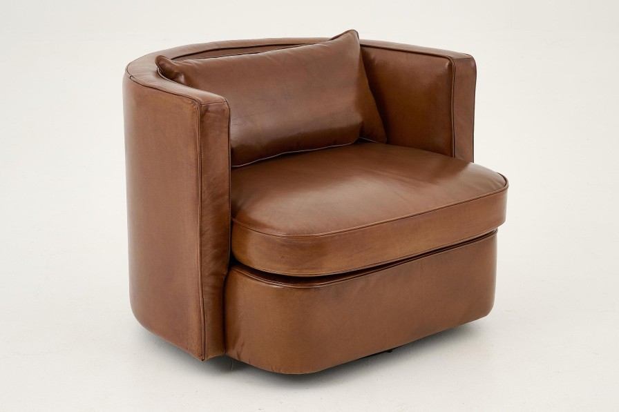 New Flamant Nelia, Fauteuil, Leer Cognoac, Draaibaar