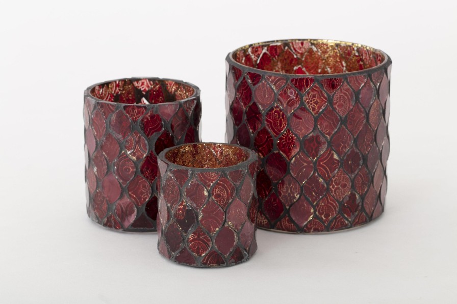 Online Flamant Tempels, Theelichthouder, Glas, Rood, S